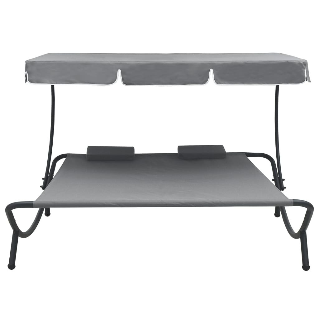 Outdoor Lounge Bed with Canopy and Pillows Grey