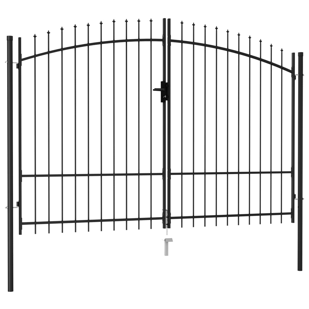 Fence Gate Double Door with Spike Top Steel 3x2 m Black