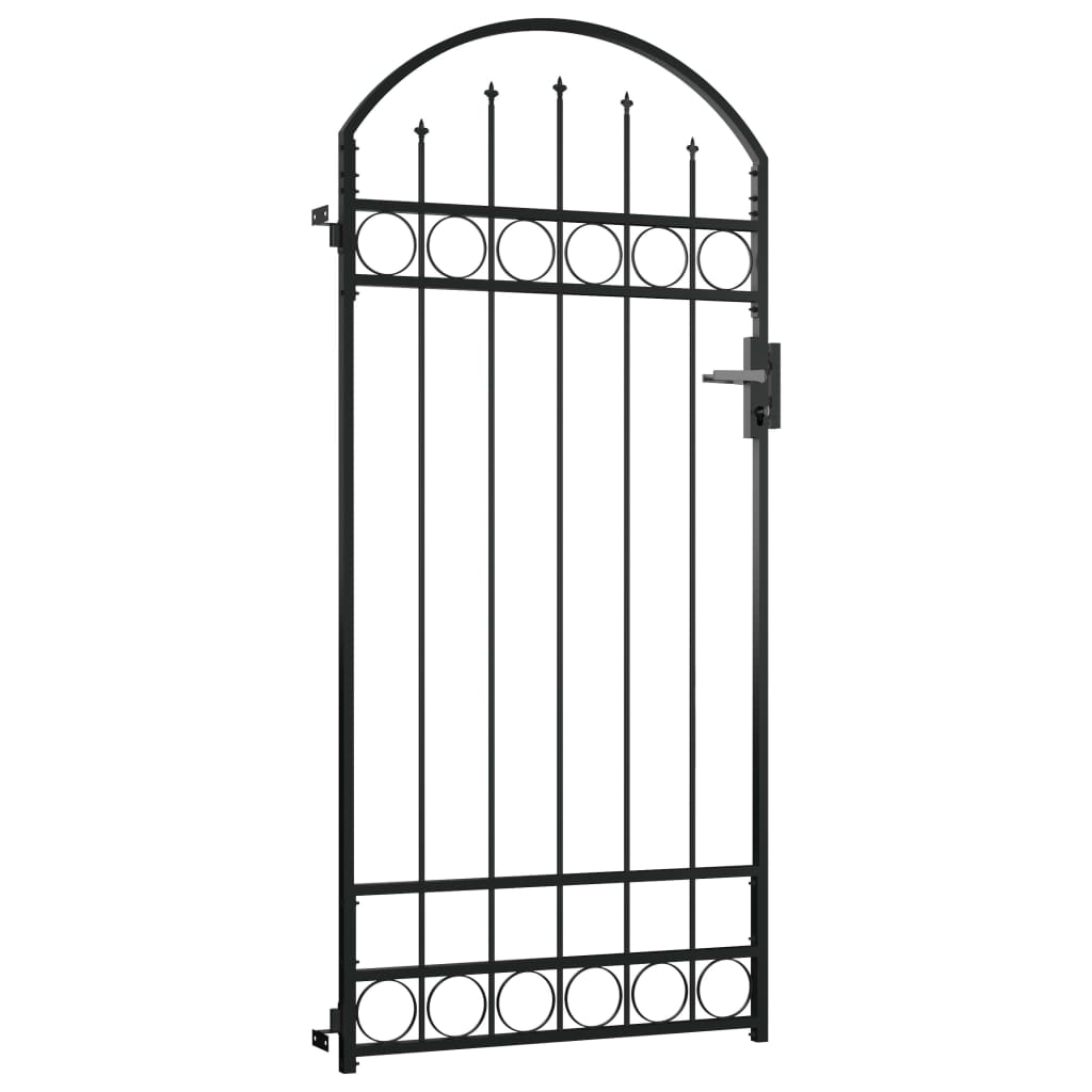 Fence Gate with Arched Top Steel 89x200 cm Black