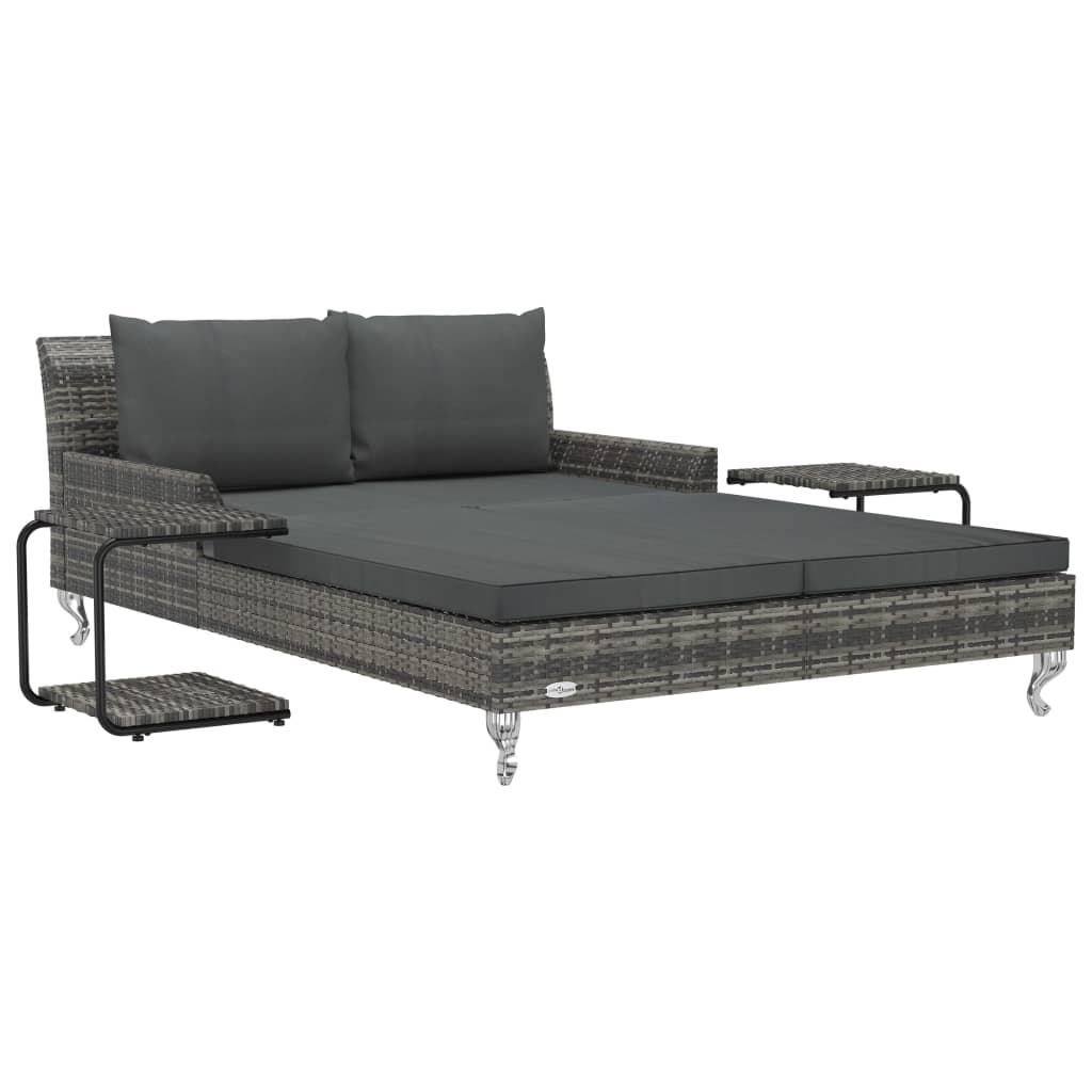 2-Person Garden Sun Bed with Cushions Poly Rattan Grey