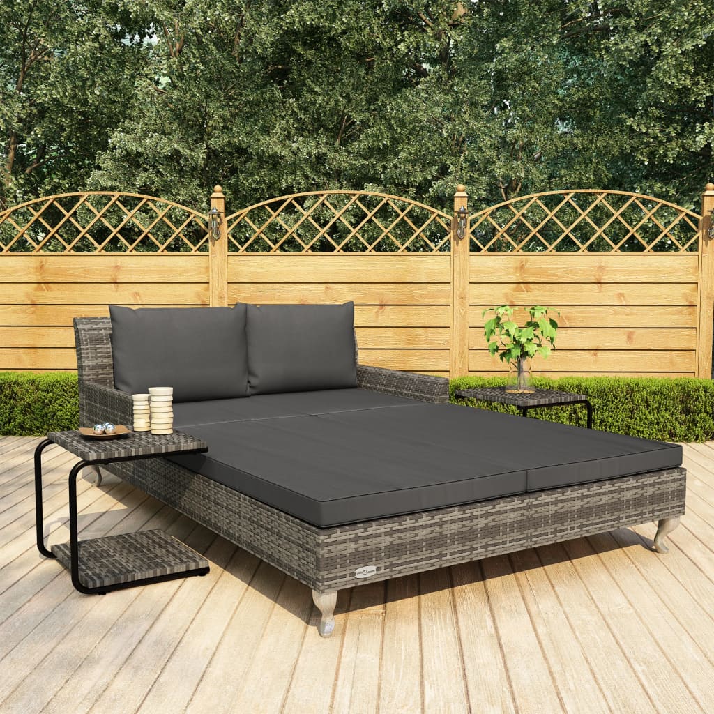 2-Person Garden Sun Bed with Cushions Poly Rattan Grey