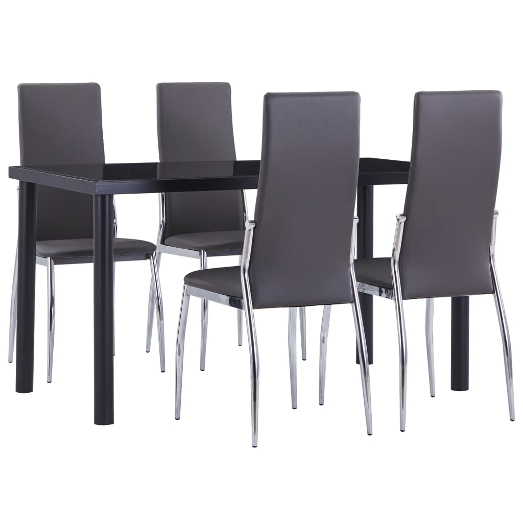 5 Piece Dining Set Faux Leather Grey
