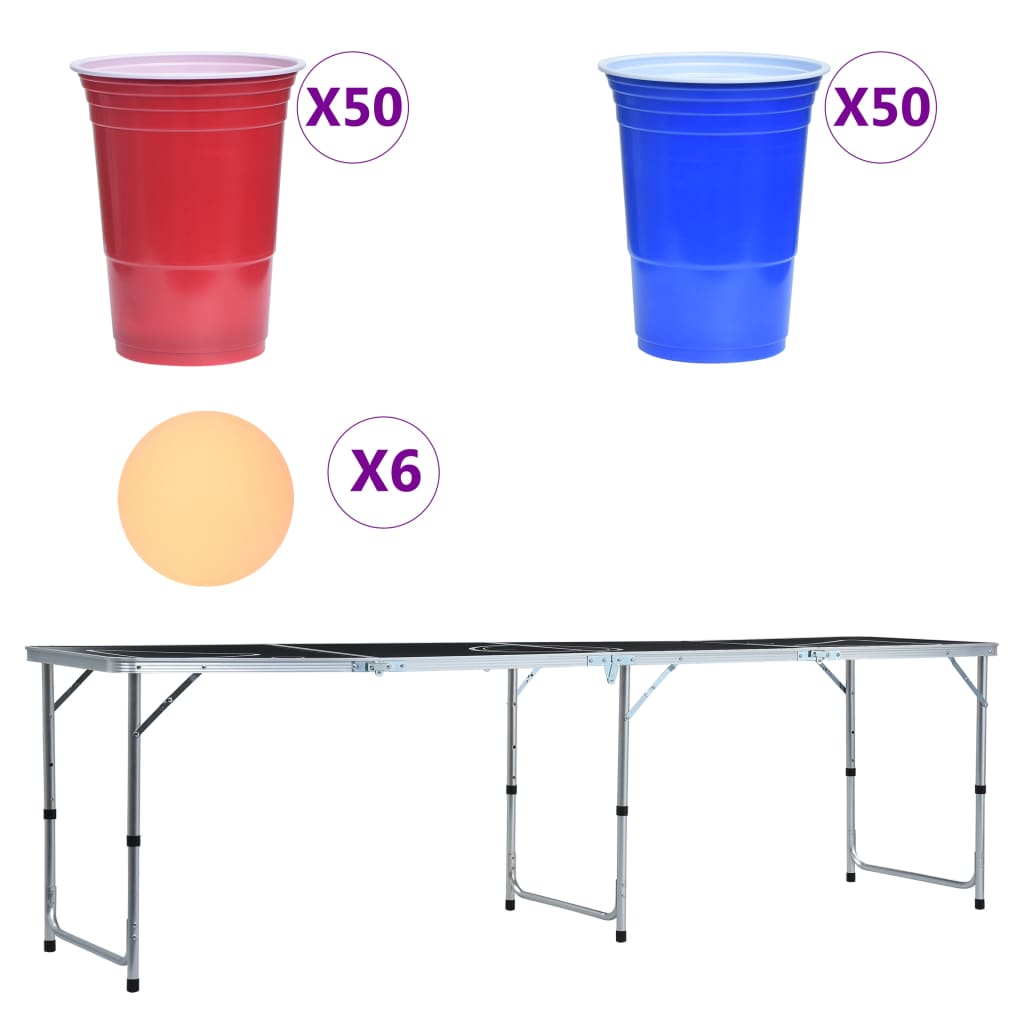 Folding Beer Pong Table with Cups and Balls 240 cm