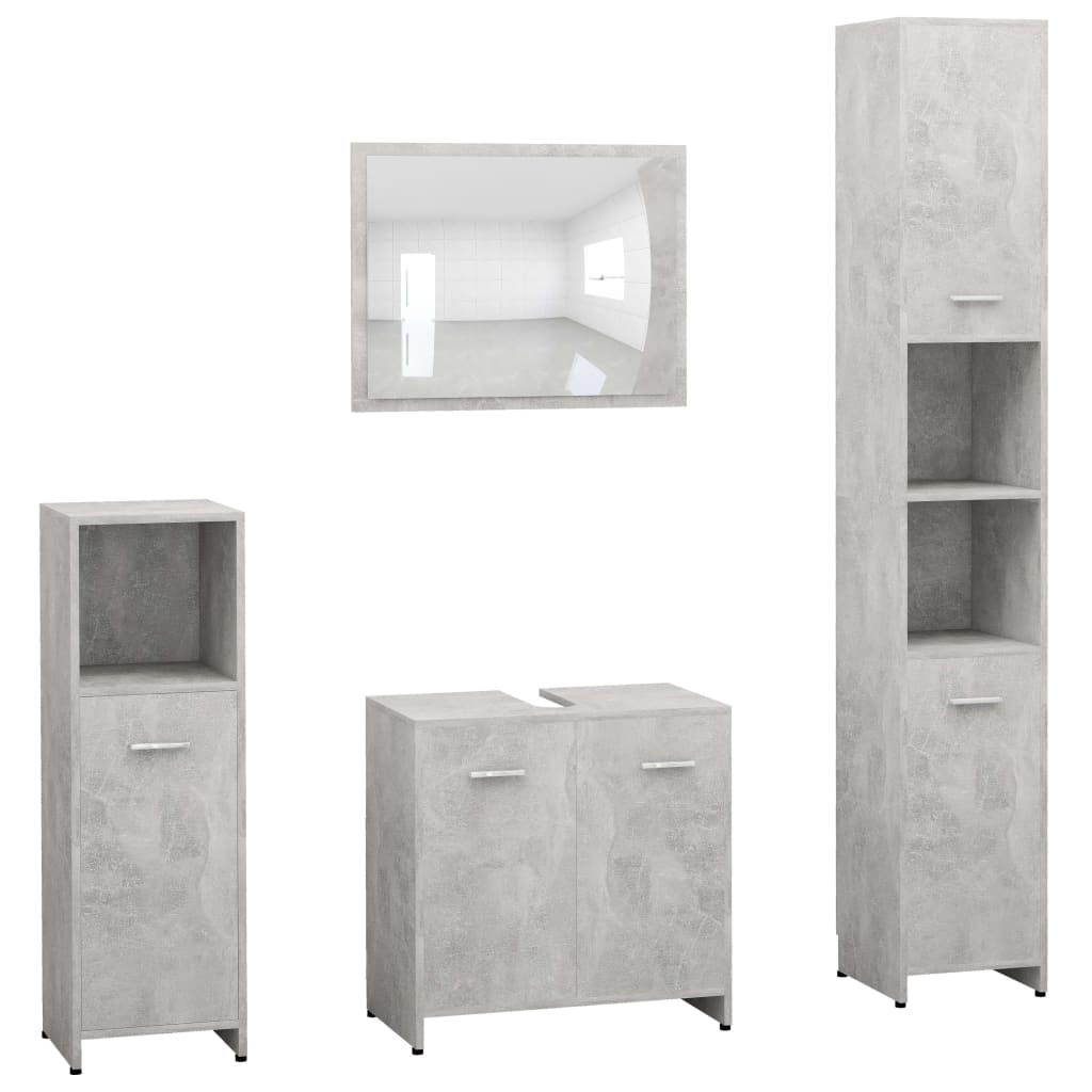 4 Piece Bathroom Furniture Set Concrete Grey Engineered Wood