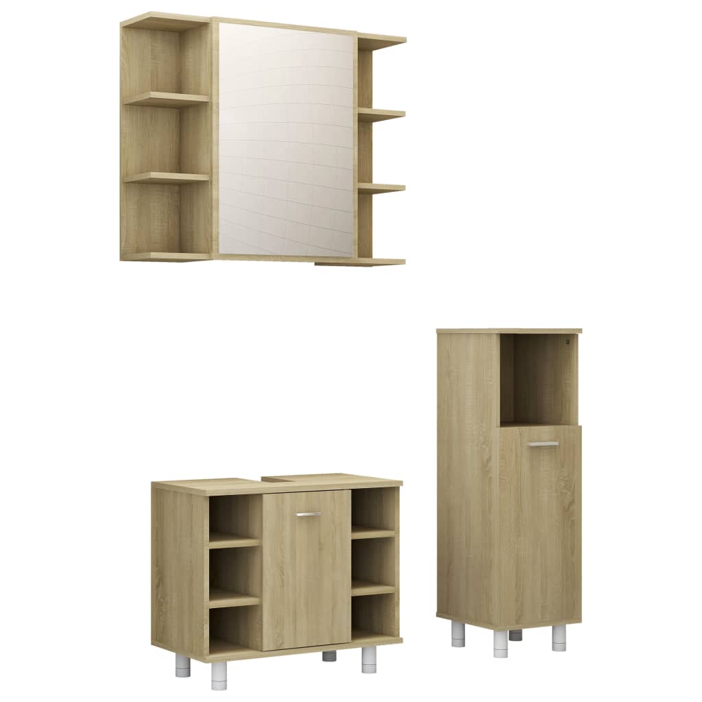 3 Piece Bathroom Furniture Set Sonoma Oak Engineered Wood