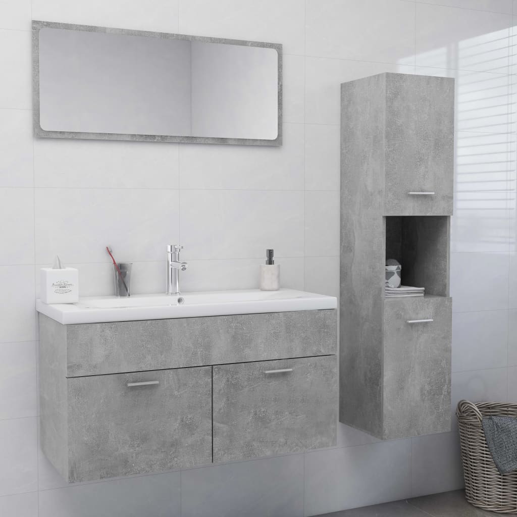 Bathroom Furniture Set Concrete Grey Engineered Wood
