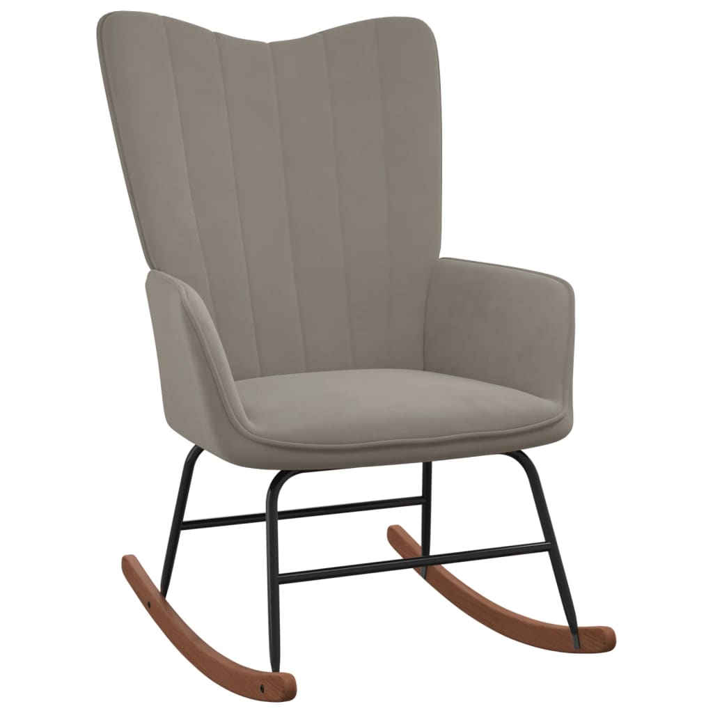Rocking Chair with a Stool Light Grey Velvet
