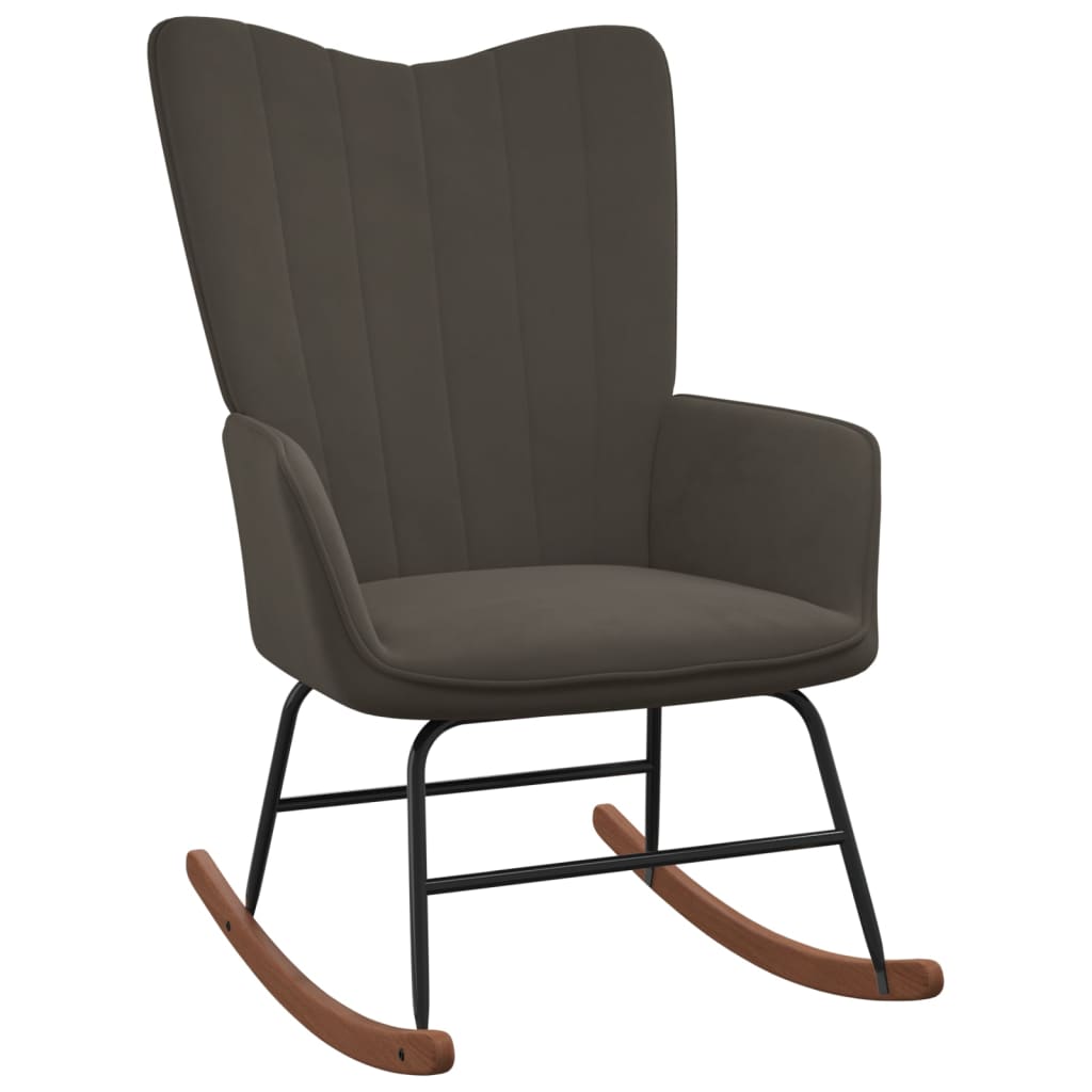 Rocking Chair with a Stool Dark Grey Velvet