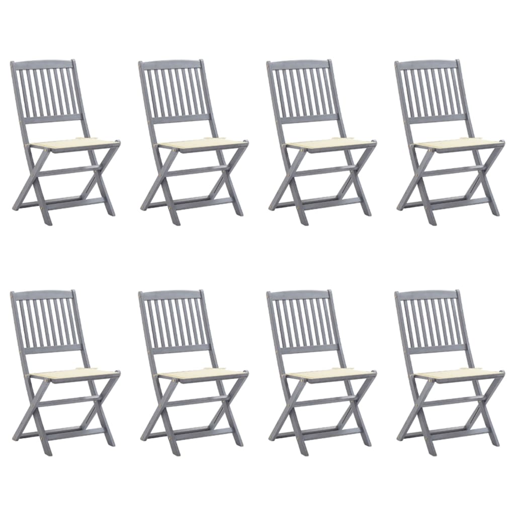 Folding Outdoor Chairs 8 pcs with Cushions Solid Acacia Wood