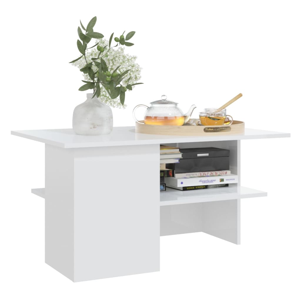 Coffee Table High Gloss White 90x60x46.5 cm Engineered Wood