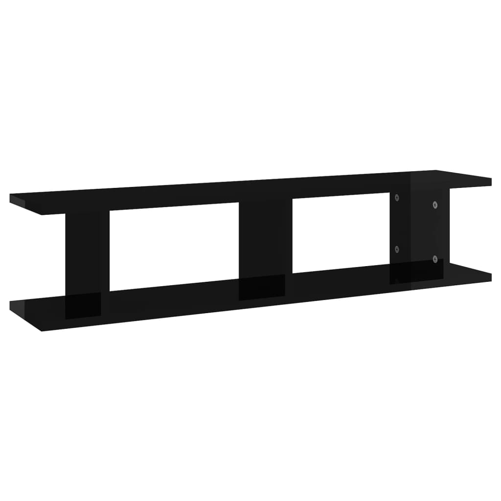 Wall Shelves 2 pcs High Gloss Black 90x18x20 cm Engineered Wood