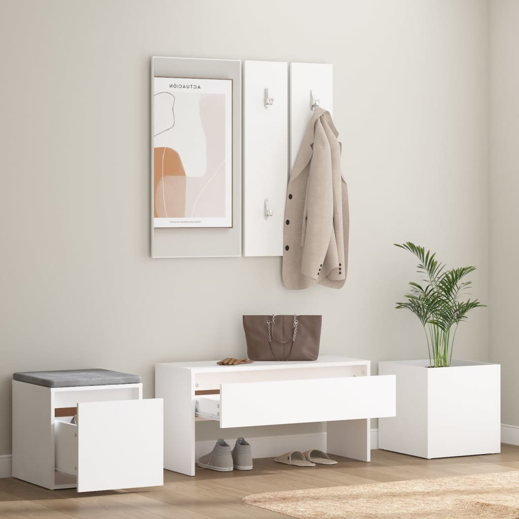 Hallway Furniture Set White Engineered Wood