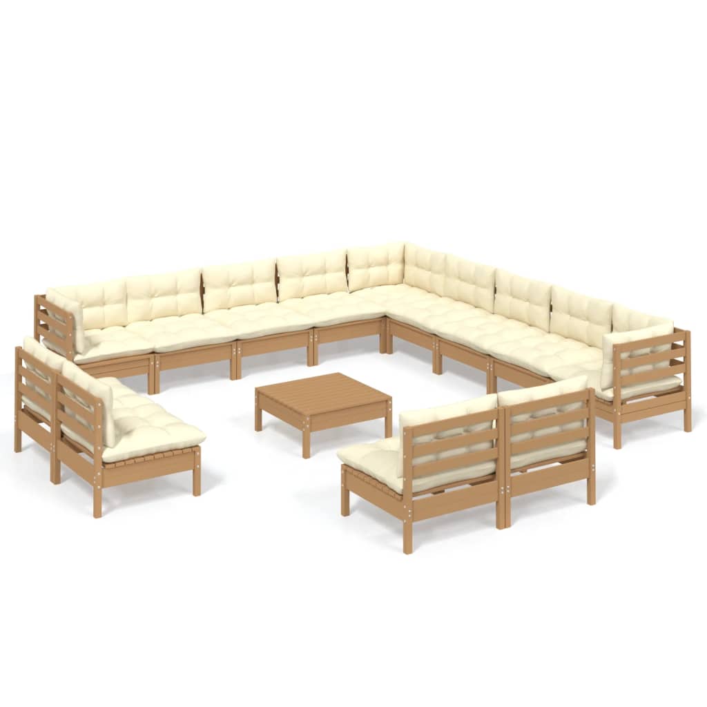 14 Piece Garden Lounge Set with Cushions Honey Brown Pinewood