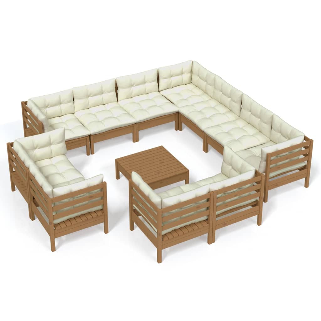 12 Piece Garden Lounge Set with Cushions Honey Brown Pinewood