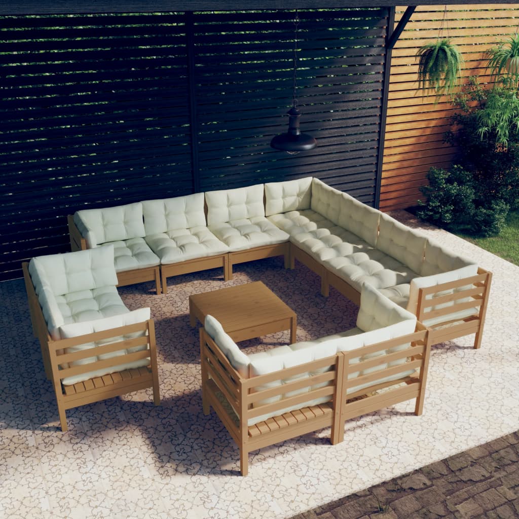 12 Piece Garden Lounge Set with Cushions Honey Brown Pinewood