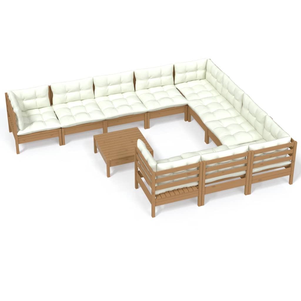 11 Piece Garden Lounge Set with Cushions Honey Brown Pinewood