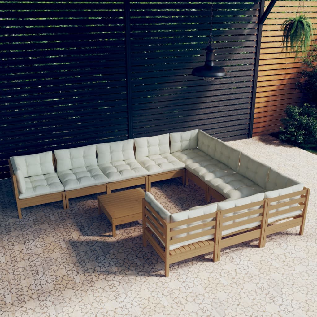 11 Piece Garden Lounge Set with Cushions Honey Brown Pinewood