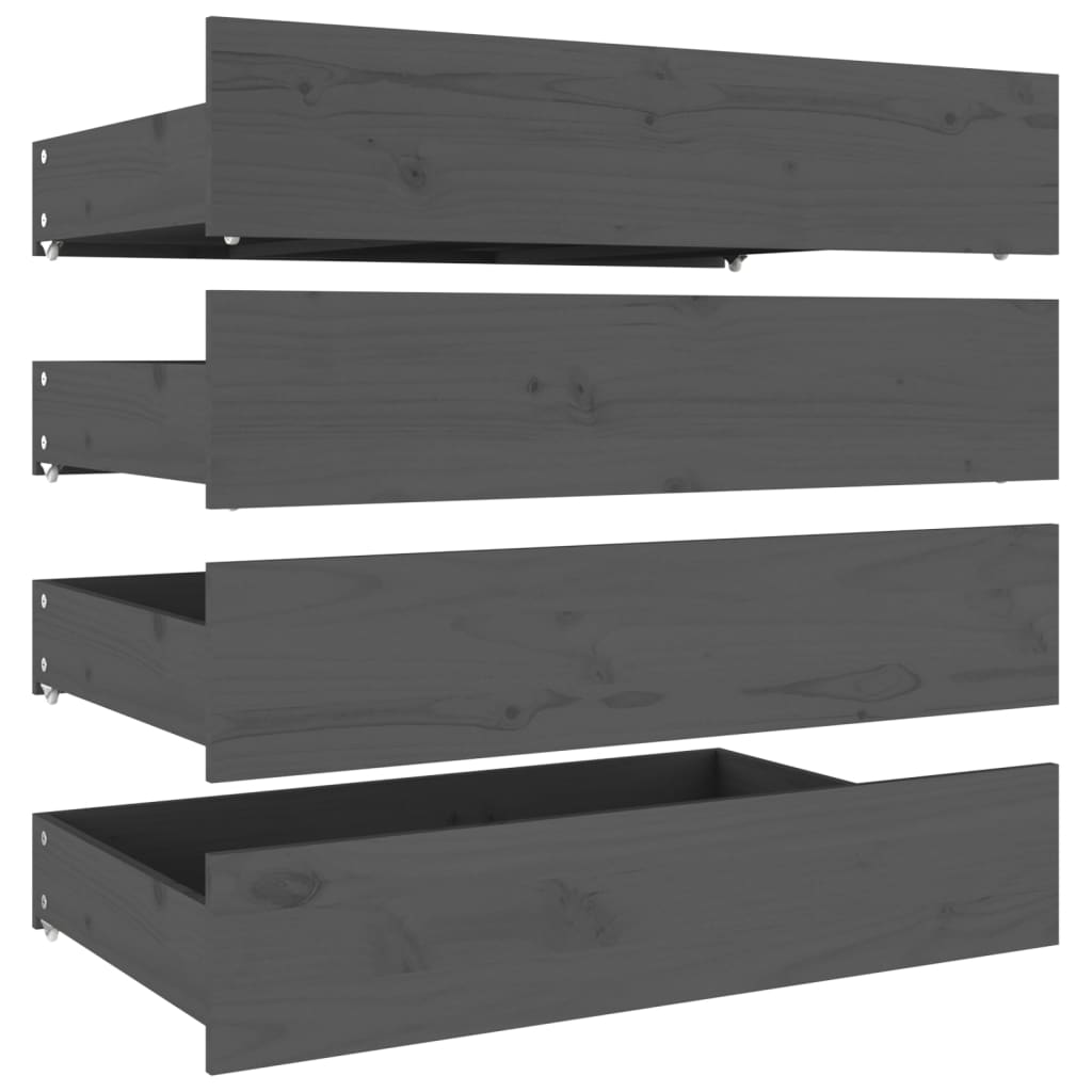 Bed Drawers 4 pcs Grey Solid Wood Pine