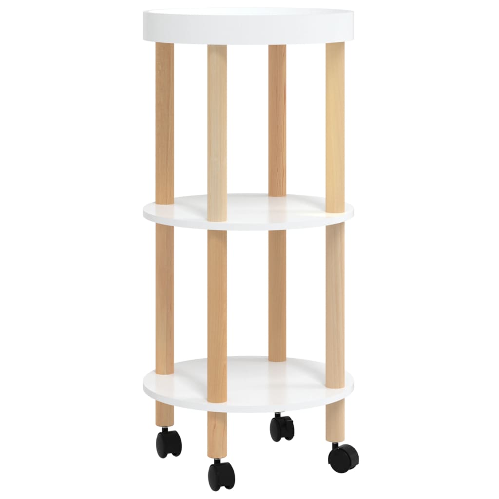 3-tier Trolley White 38x38x82 cm Engineered Wood&Solid Wood Pine