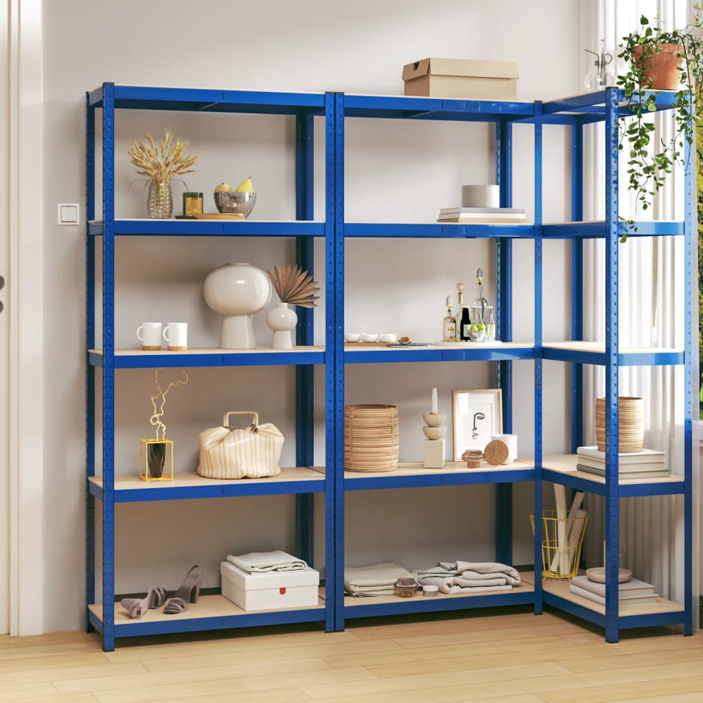 5-Layer Shelves 3 pcs Blue Steel and Engineered Wood