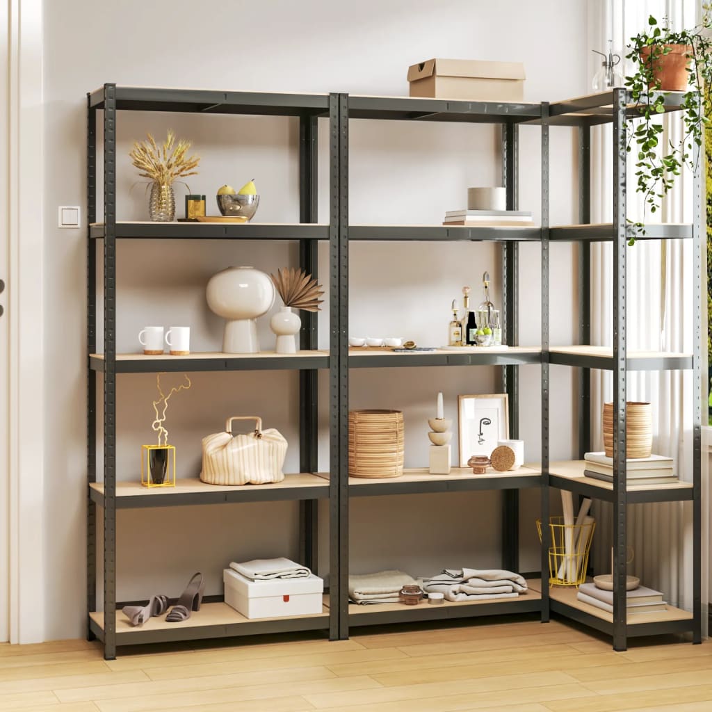 5-Layer Shelves 3 pcs Anthracite Steel and Engineered Wood
