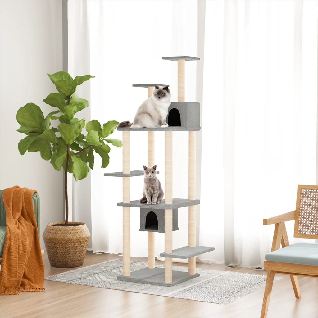 Cat Tree with Sisal Scratching Posts Light Grey 176 cm