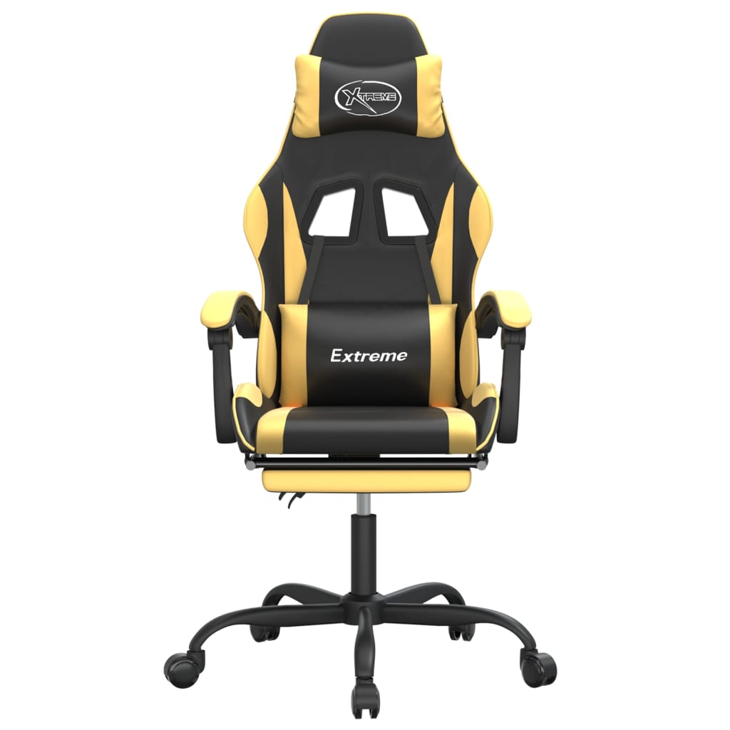 Gaming Chair with Footrest Black and Gold Faux Leather