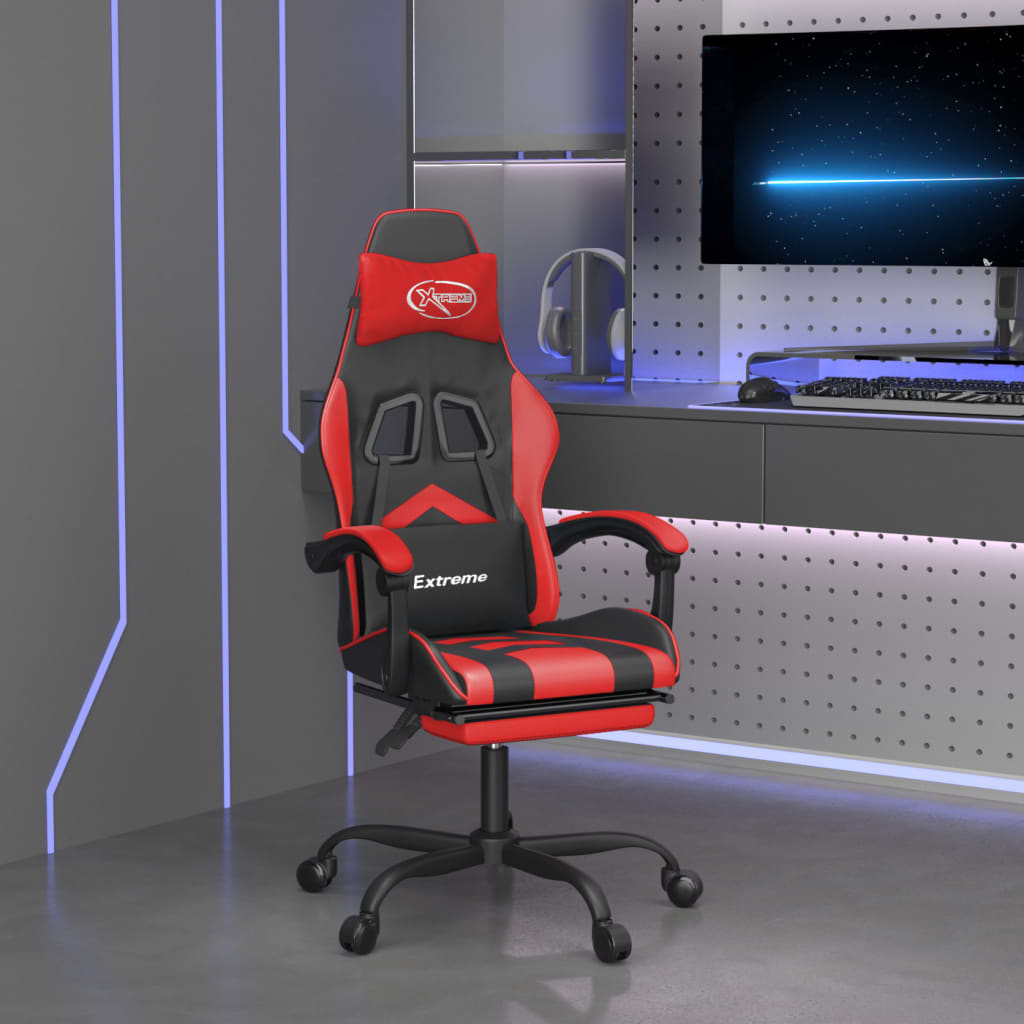 Gaming Chair with Footrest Black and Red Faux Leather