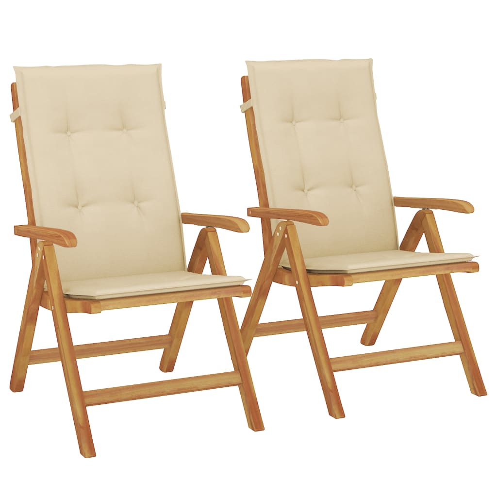 Reclining Garden Chairs with Cushions 2 pcs Solid Wood Teak