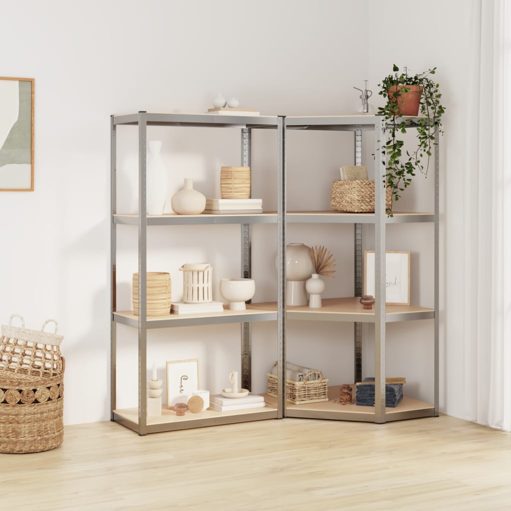 4-Layer Shelves 2 pcs Silver Steel&Engineered Wood