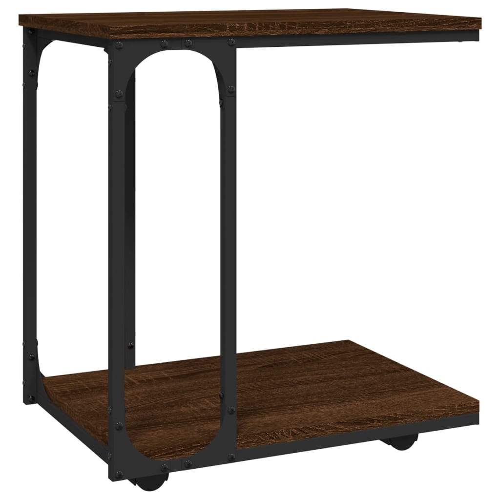 Side Table with Wheels Brown Oak 50x35x55.5cm Engineered Wood