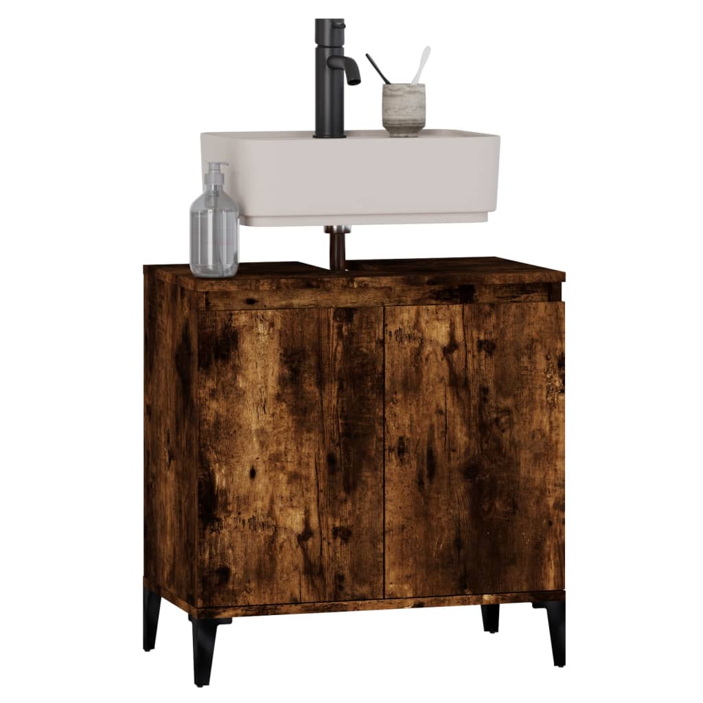 Sink Cabinet Smoked Oak 58x33x60 cm Engineered Wood