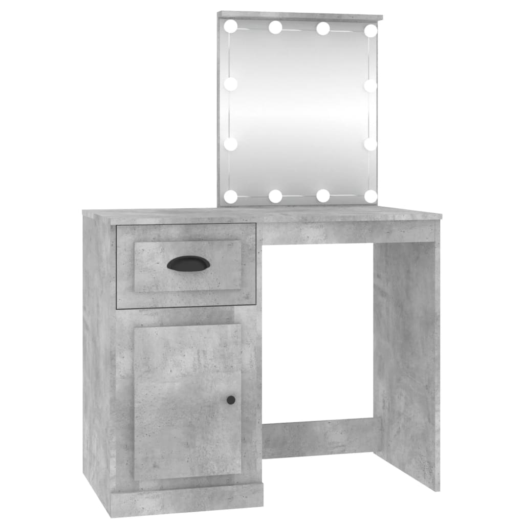 Dressing Table with LED Concrete Grey 90x50x132.5 cm Engineered Wood