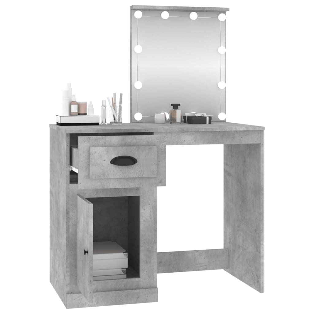 Dressing Table with LED Concrete Grey 90x50x132.5 cm Engineered Wood