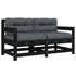 Garden Chairs with Cushions 2 pcs Black Solid Wood Pine