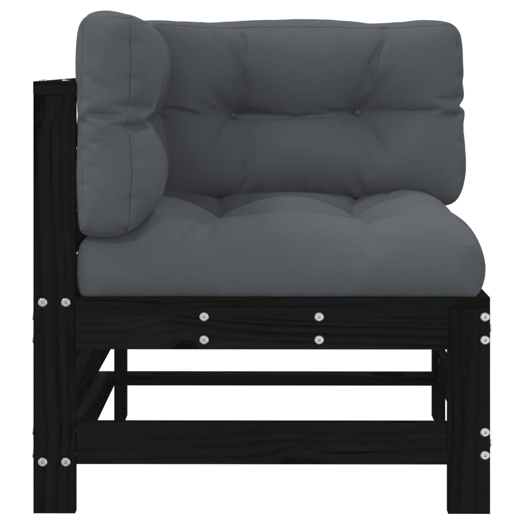 Corner Sofa with Cushions Black Solid Wood Pine