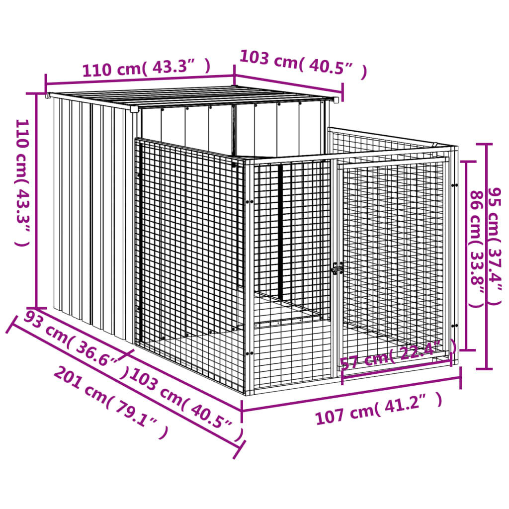 Dog House with Run Anthracite 110x201x110 cm Galvanised Steel