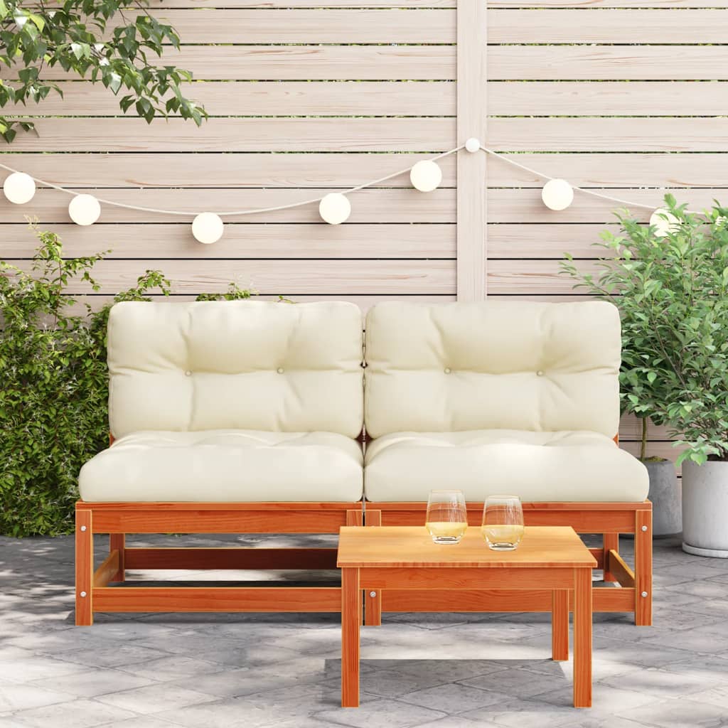 Garden Sofas Armless with Cushions 2 pcs Wax Brown Solid Wood Pine