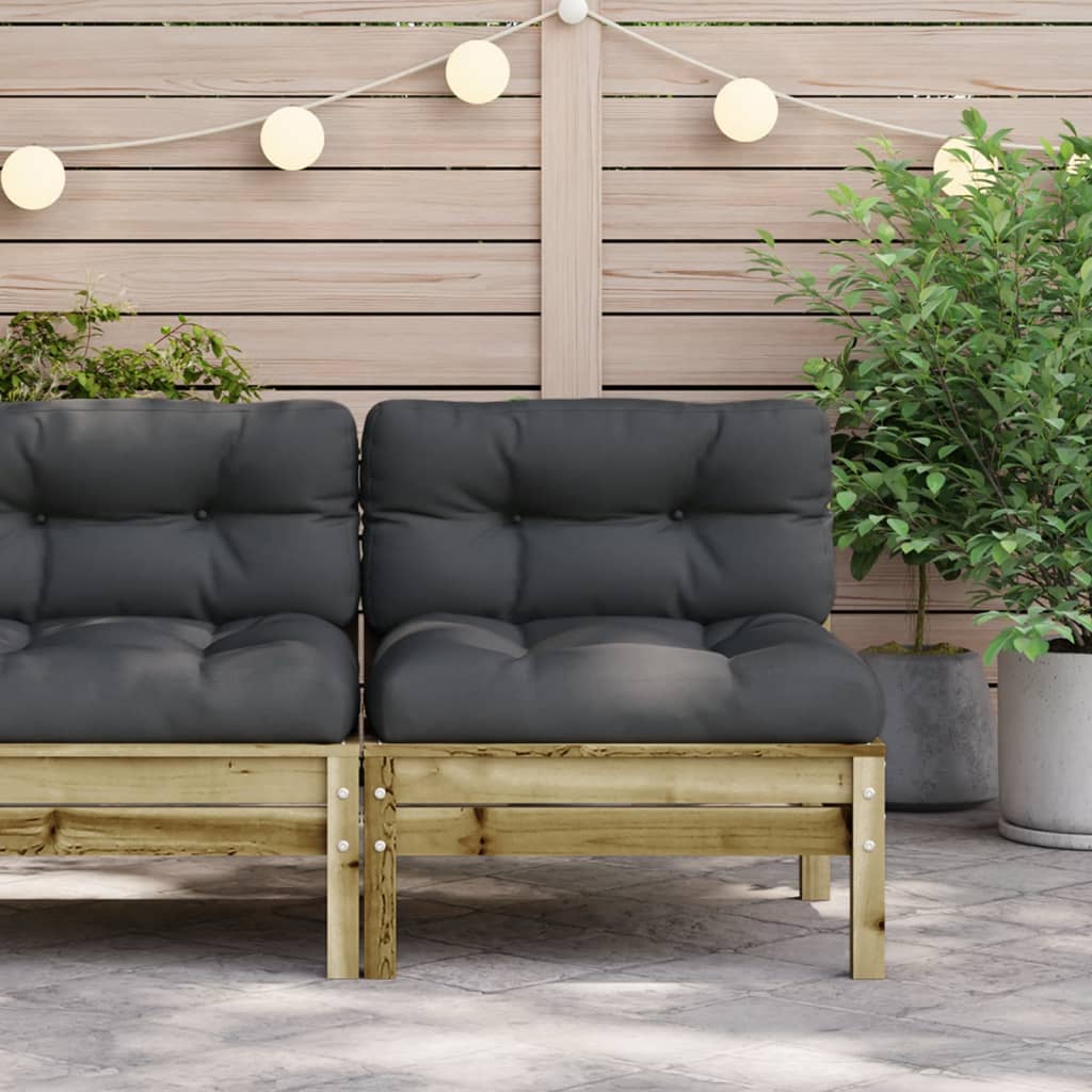 Garden Sofa Armless with Cushions Impregnated Wood Pine