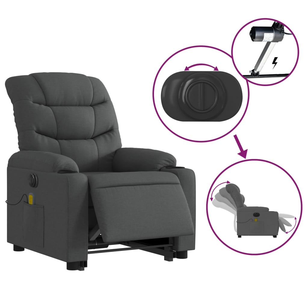 Electric Stand up Massage Recliner Chair Dark Grey Fabric