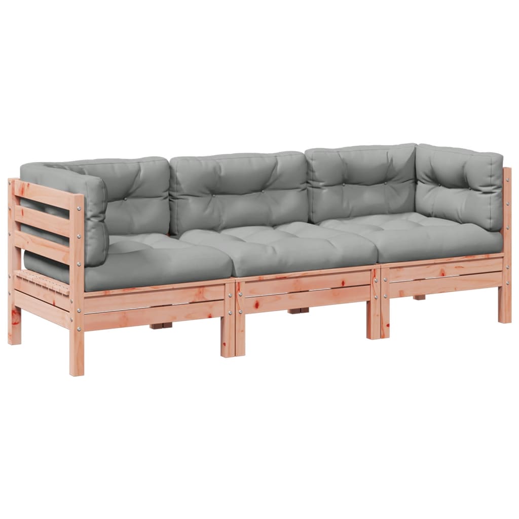 3 Piece Garden Sofa Set with Cushions Solid Wood Douglas Fir