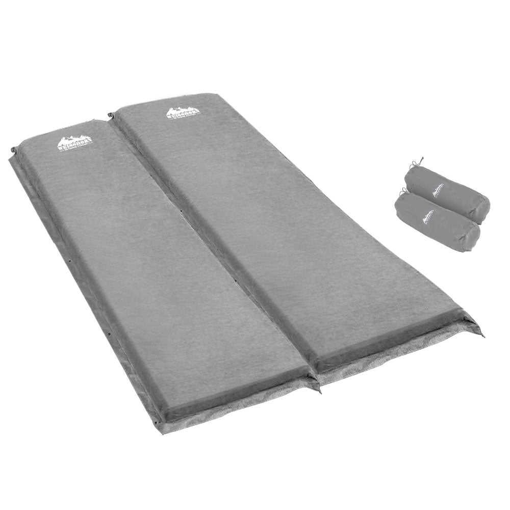 Self Inflating Mattress Camping Sleeping Mat Air Bed Double Set Grey