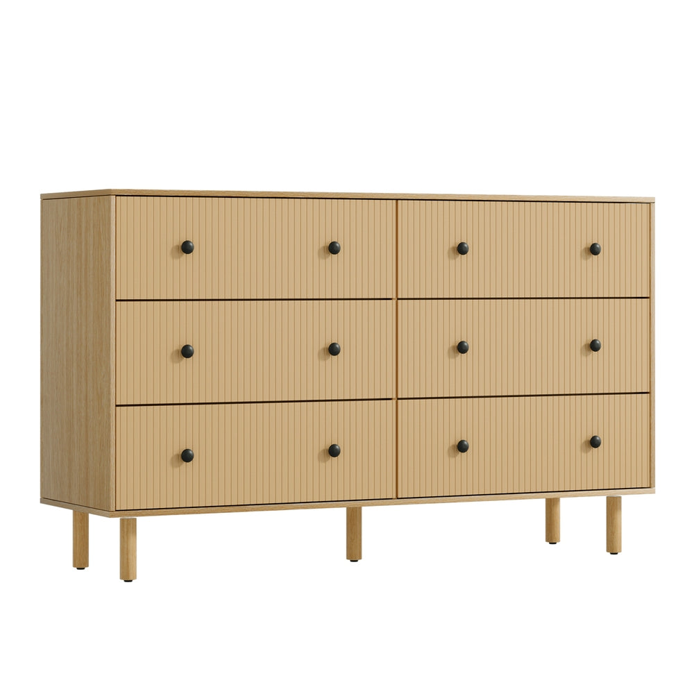 6 Chest of Drawers Flutted Front - RUTH Oak