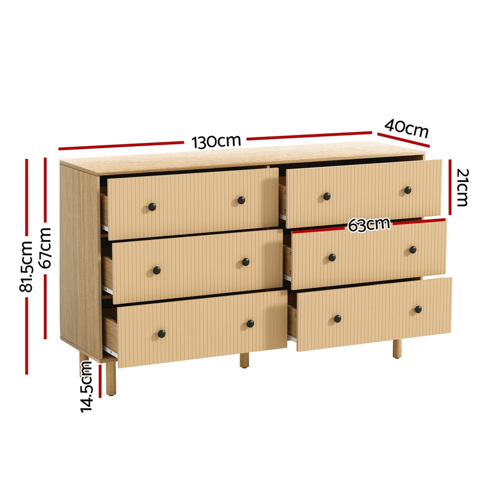 6 Chest of Drawers Flutted Front - RUTH Oak