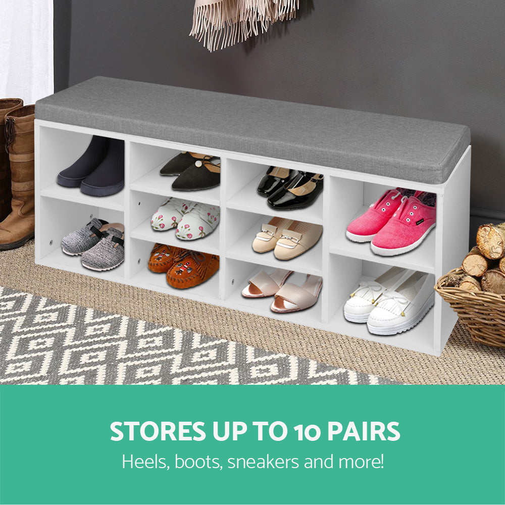 Fabric Shoe Bench with Storage Cubes  White