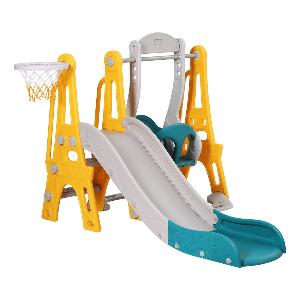 Kids Slide Swing Set Basketball Outdoor Toys Adjustable Height 140cm Green
