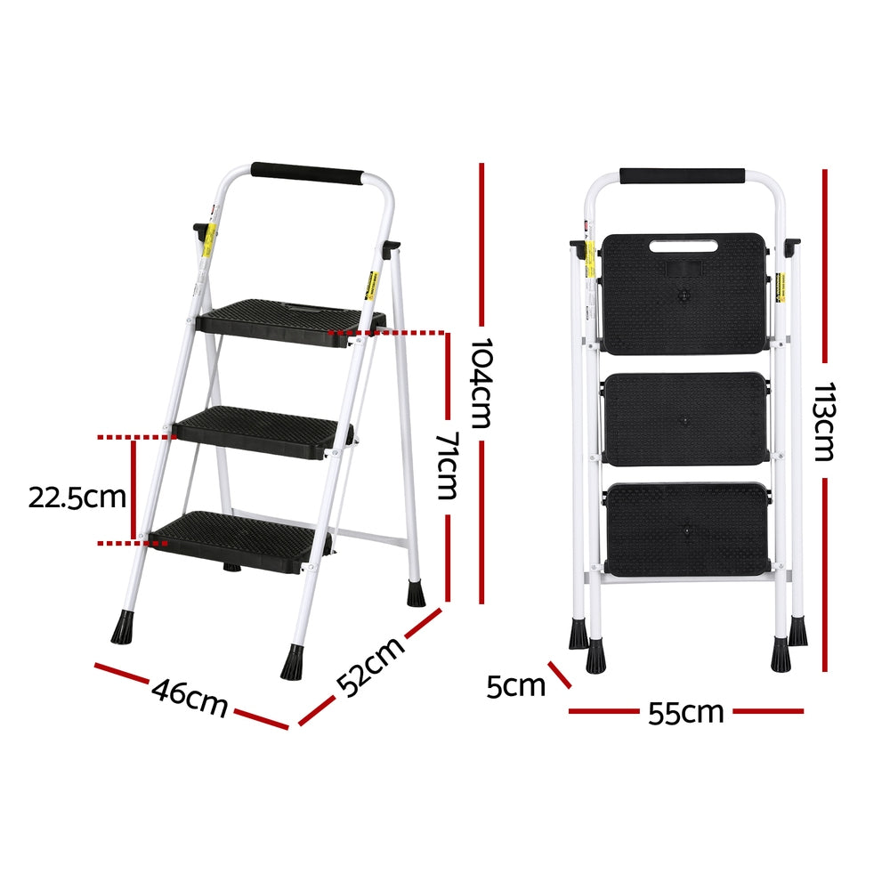 3 Step Ladder Multi-Purpose Folding Steel Light Weight Platform