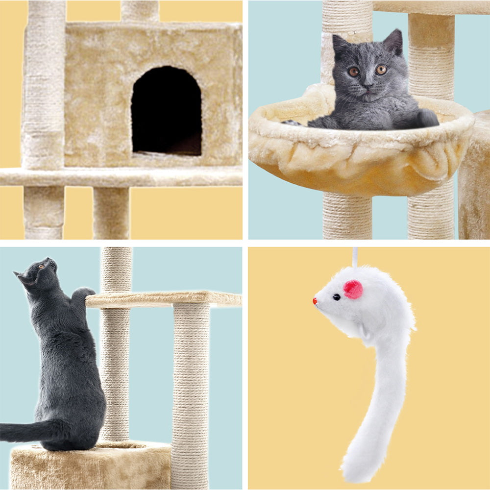Cat Tree 203cm Tower Scratching Post Scratcher Condo Trees House Bed Beige
