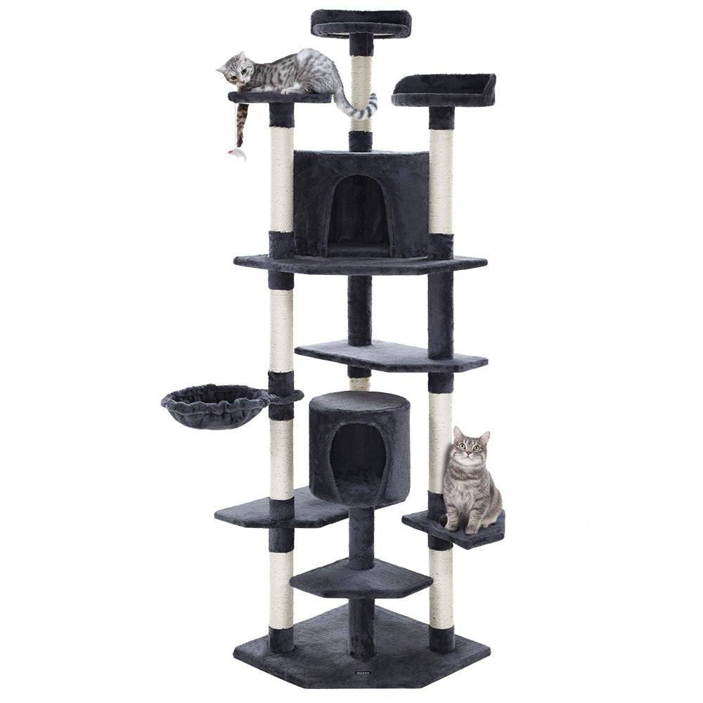 Cat Tree 203cm Tower Scratching Post Scratcher Condo Trees House Bed Grey