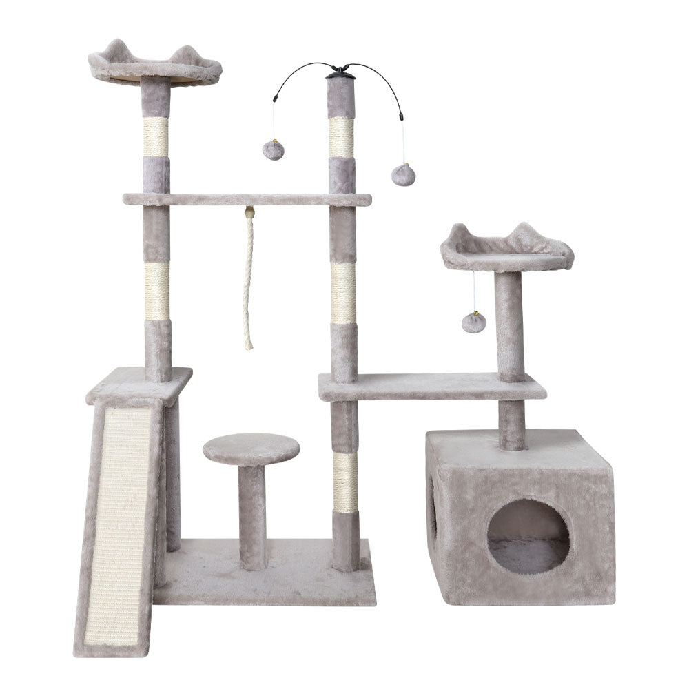 Cat Tree 135cm Tower Scratching Post Scratcher Wood Condo House Toys Grey
